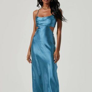 Astr The Label - Collette Satin Cutout Midi Dress - Color: Slate Blue
